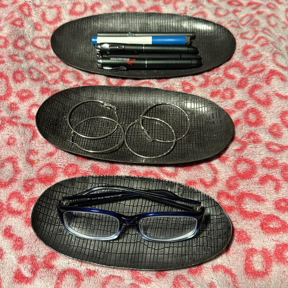 Set of Three Black Textured Oval Plates